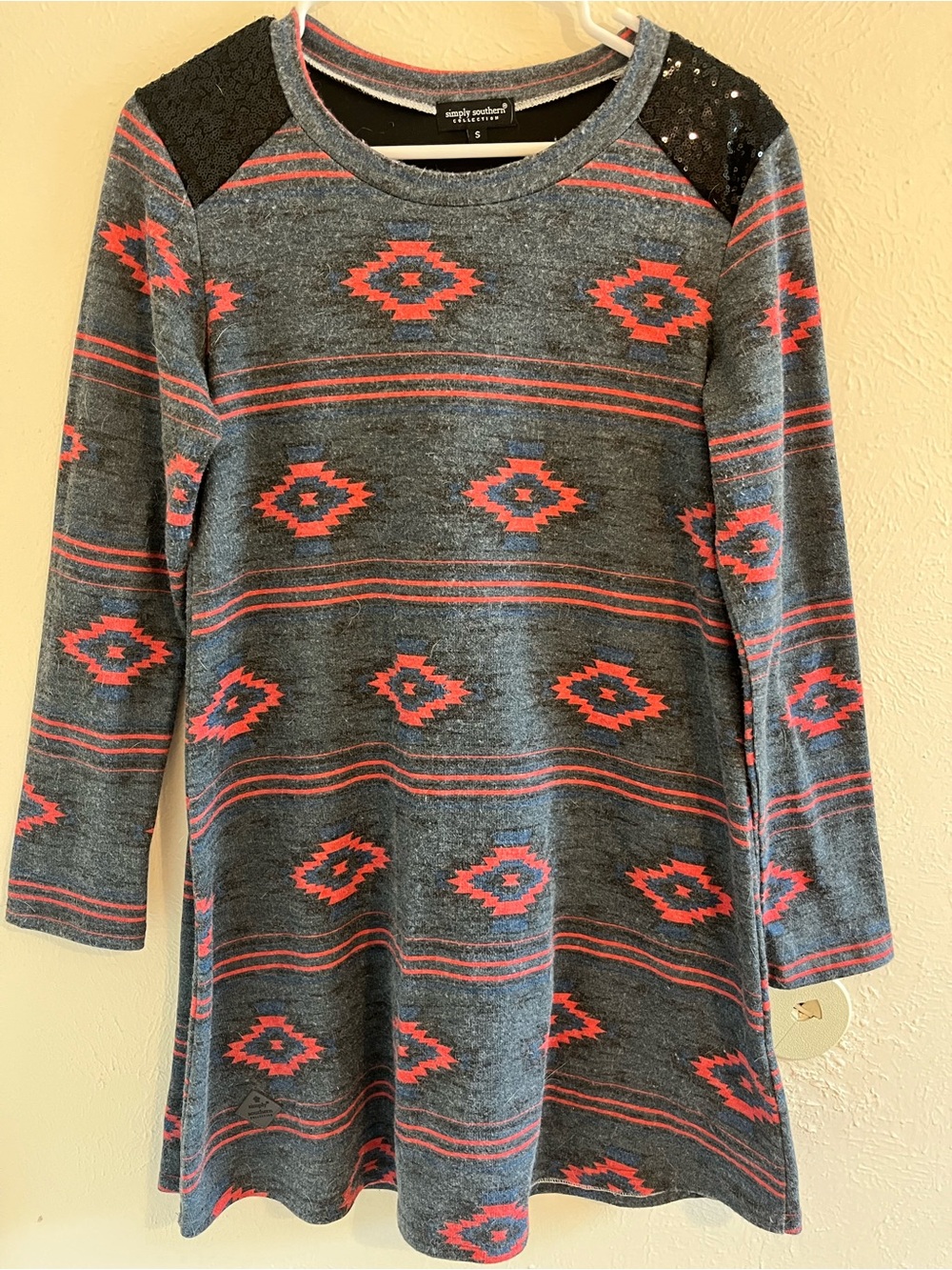 Simply Southern Gray Dress with Coral Pink Aztec Print